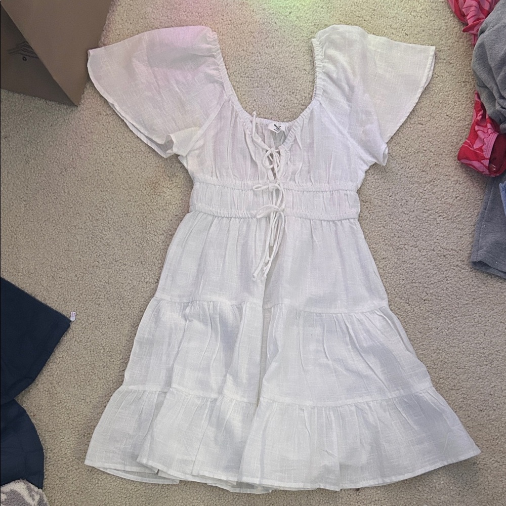 White Flutter Sleeve Dress